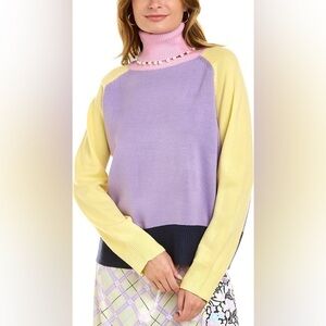 Olivia Rubin Purple Colorblock Turtleneck Sweater sz L